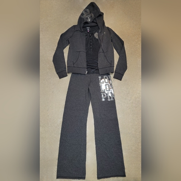 Victoria's Secret PINK Rare Vintage Y2K 3pc Bling Flared Sweats Heart Set XS-M - Picture 4 of 16